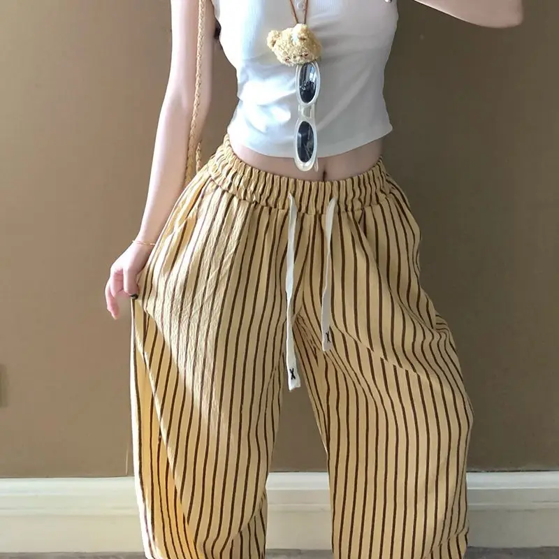 Pigiama a righe Ins Pantaloni da passeggio lunghi casual larghi da donna estivi Pantaloni da casa per camera con aria condizionata sottili e confortevoli Comfort