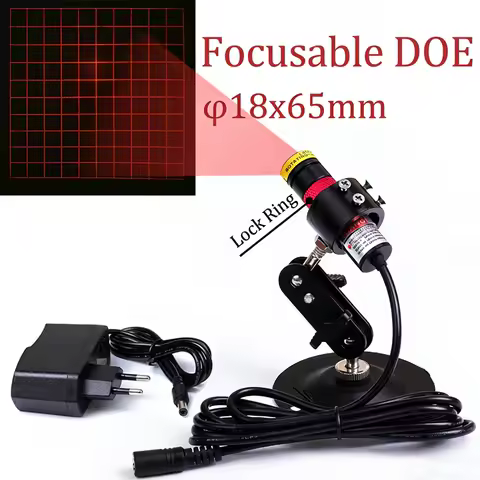 660nm Red Laser Module D18&times;65mm Square 10&times;10 Grid Focusable DOE 10mW-150mW for Wood Stone Positioning