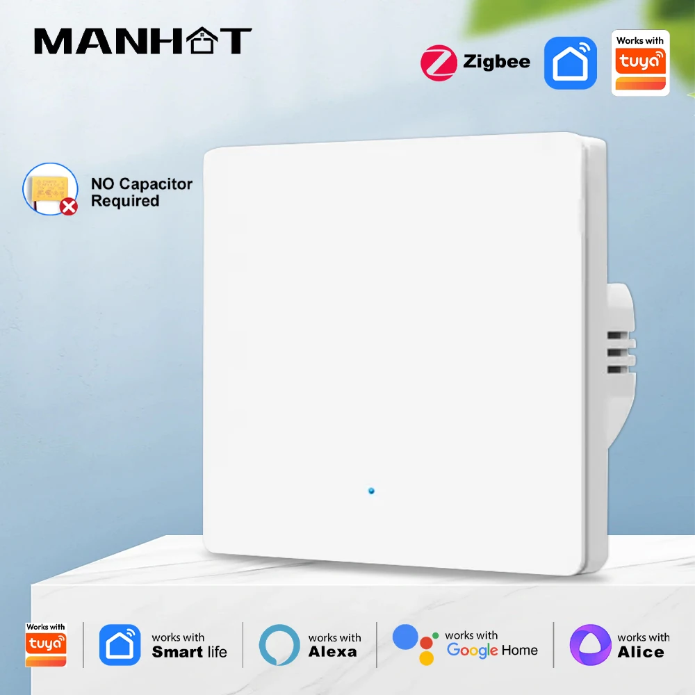 

Zigbee Smart Light Switch EU Push Button physics Wall Switch 100-240V Work With Tuya Alexa Google Home No Capacitor Required