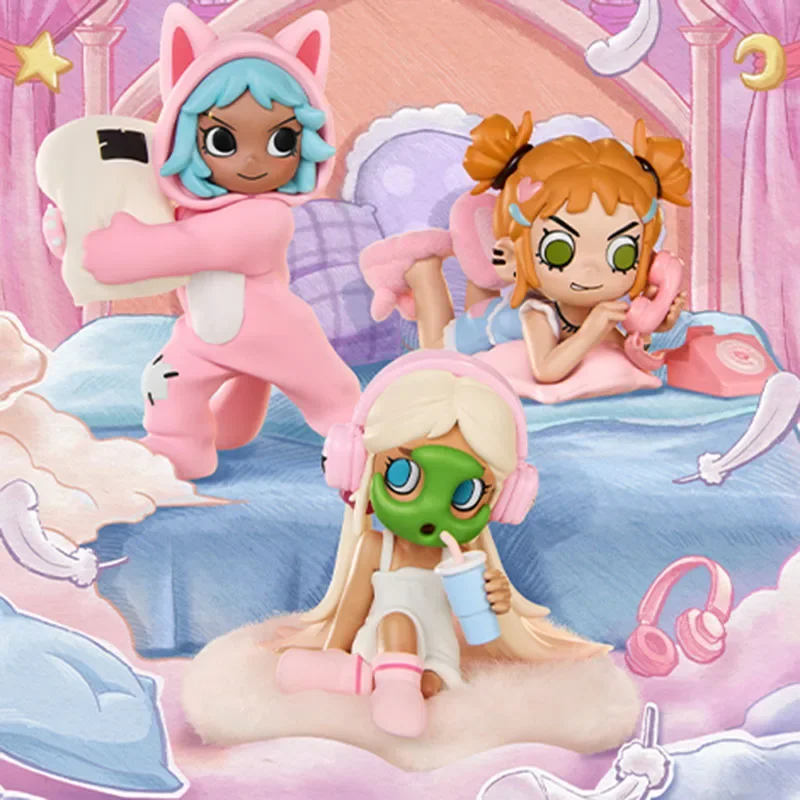 POP MART Lil Peach Riot SLEEPOVER Series Blind Box Toys Kawaii Anime Action Figure Surprise Mystery Box Dolls Girls Gift