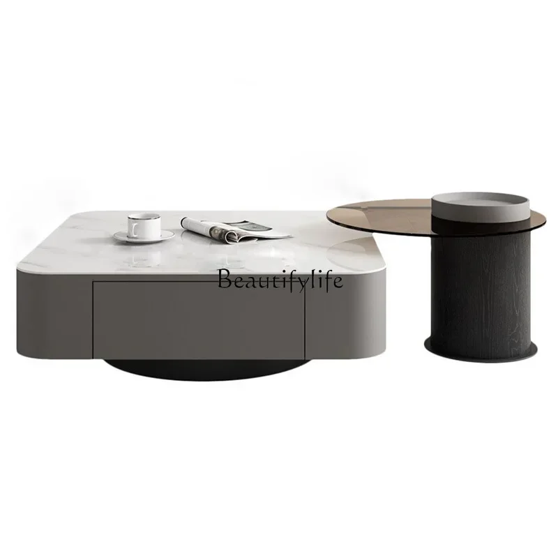 

ls 27Italian rock slab square coffee table apartment type living room glass edge table