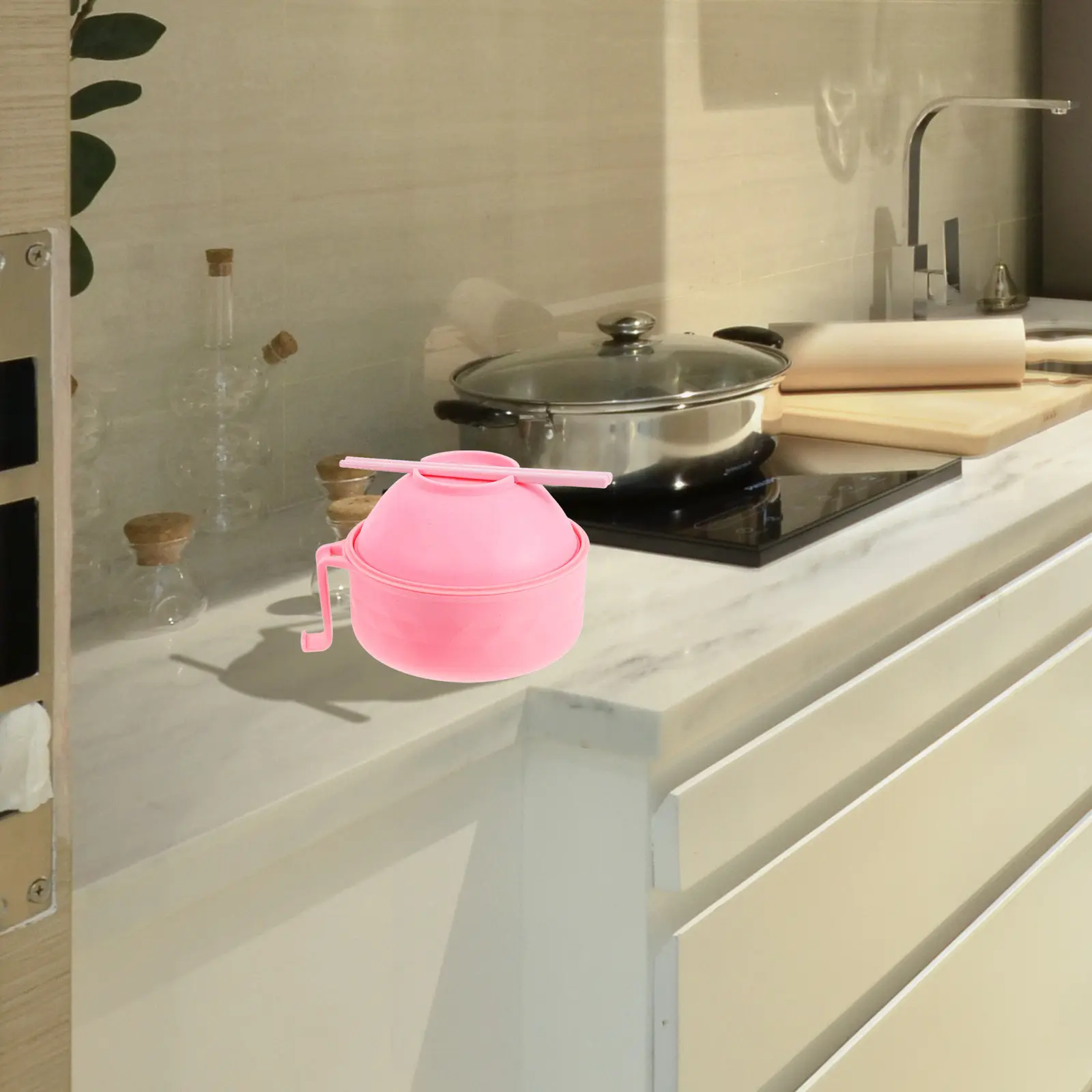 Juego de Tazones para Ramen para Microondas, de Plástico Rosa, Grandes, para Mezclar Ensaladas, Pasta, Frutas, con Tapa, Aptos para Microondas, para Dormitorios, para Sopa de Fideos Instantáneos