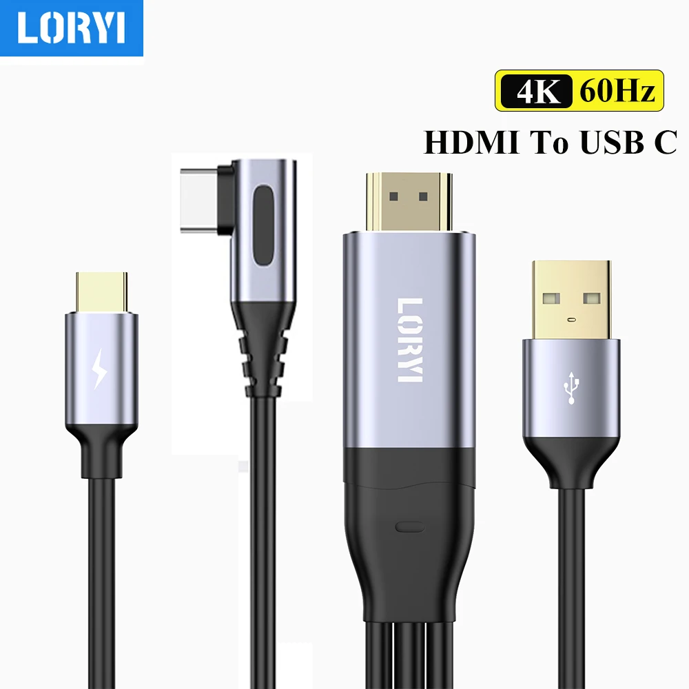 LORYI HDMI TO USB C Cable For Monitor 6ft 4K 60Hz HDMI Male To Type C Male Adaptor Cable For Home Office Thunderbolt3 Compatible