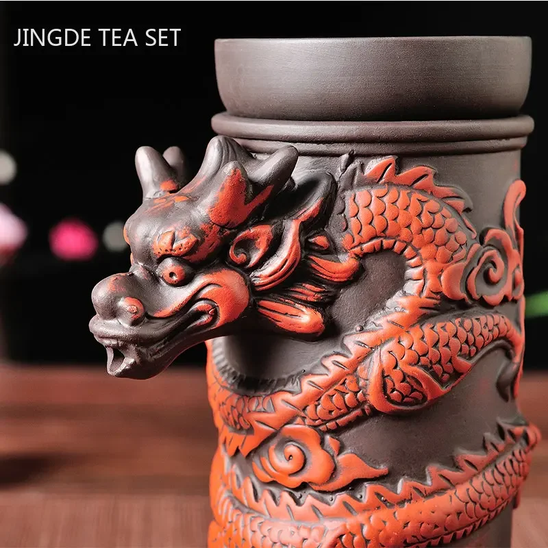Authentic Yixing Dragon Teapot Sets 9pcs Boutique Purple Clay Tea Set Handmade Zisha Tea Pot and Cup Set Customized Teaware Gift