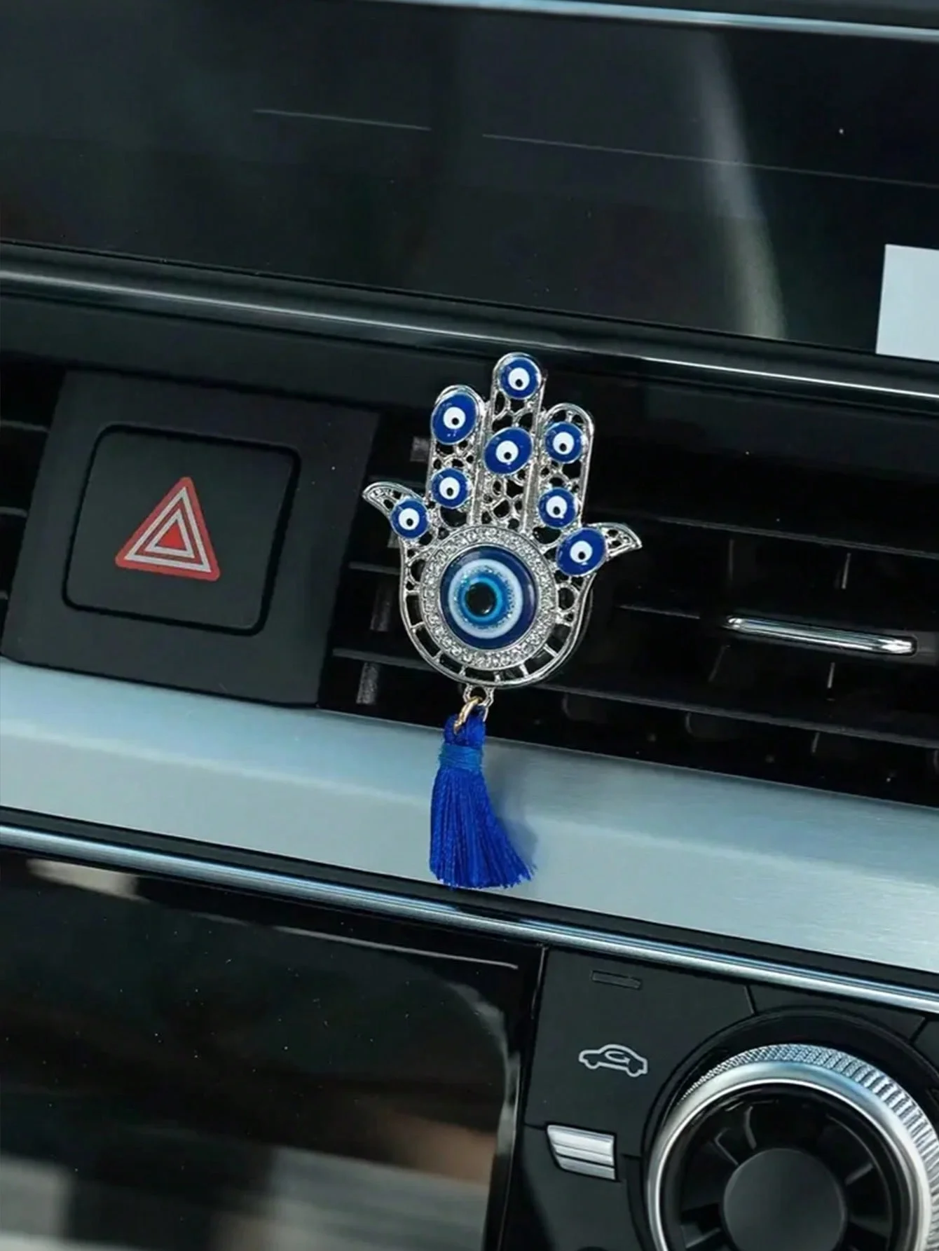 مشبك برائحة اليد همسة بفتحة تهوية السيارة، عين الشر مع شرابة زرقاء، حامل معطر هواء مزخرف، ملحق لوحة القيادة الأنيق، مثالي