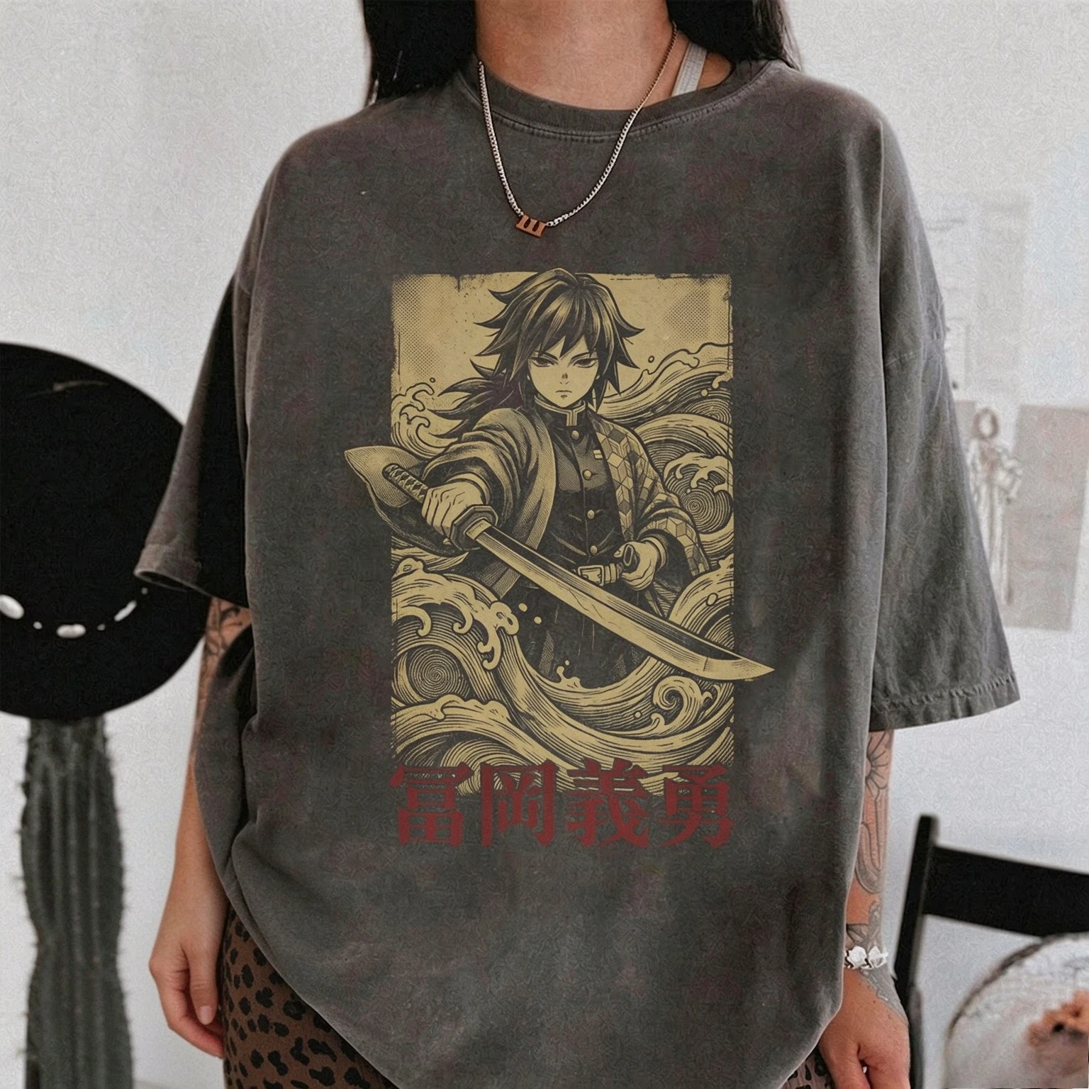 Demon Slayer Tomioka Giyuu T Shirt Unisex Men Women and Kids Vintage Graphic Tees Kimetsu No Yaiba Wave Art Casual Cotton Tops