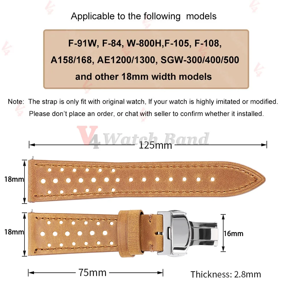 18mm Vintage-Uhrenarmband aus Rindsleder für Casio Mod Kit F91W W-800H SGW400 F84 F105/108 A158/168 AE1200/1300 Armband – Detail 1