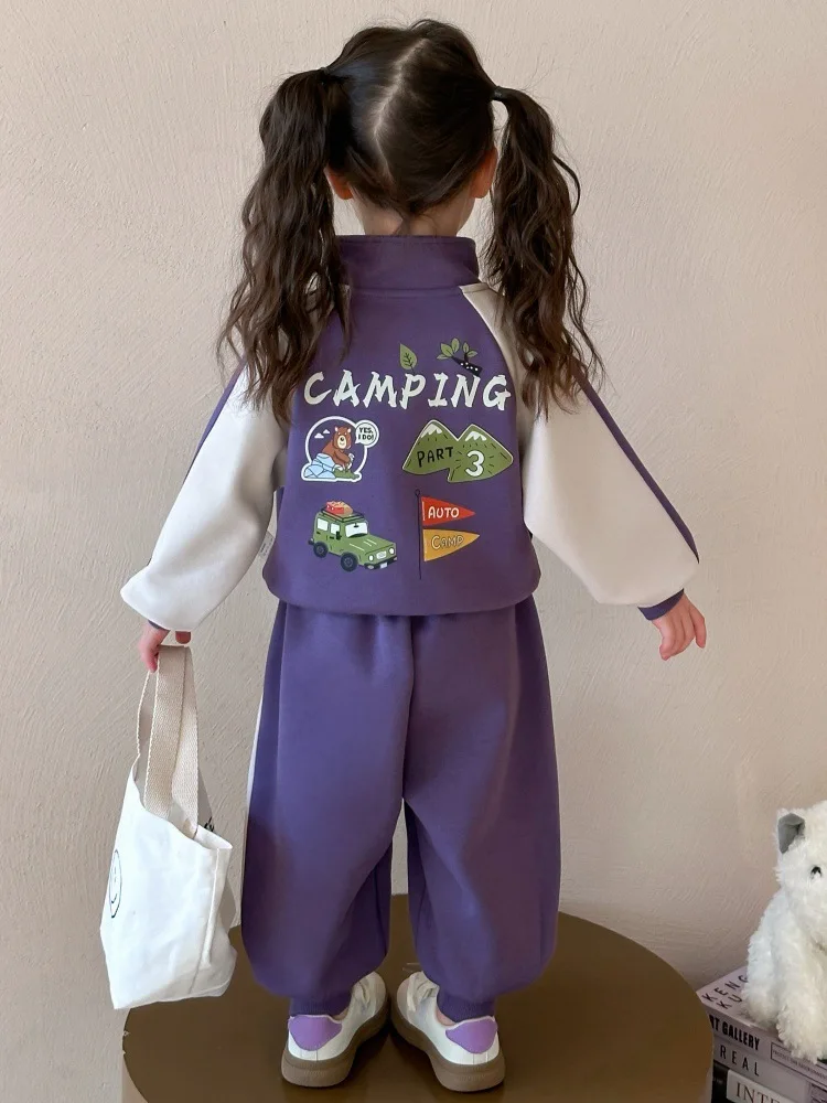 2026 Summer Baby Girls Boys Cotton Leisure Contrast Zip Sweatshirt Jacket+Sweatpant Set School Kid 2PCS Tracksuit Child Outfit