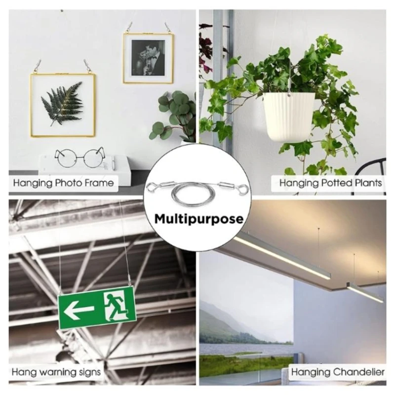 2 pcs Adjustable Stainless Steel Wire Hanging Rope Hardware Easy to Use Q81C