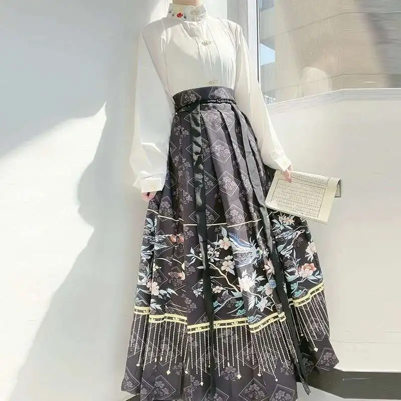 Hanfu Horse-face Skirt Women Chinese Traditional Vintage Hanfu Pleats Skirt Multiple Color Sets 2023 Work Streetwear Pleated - Detail 1