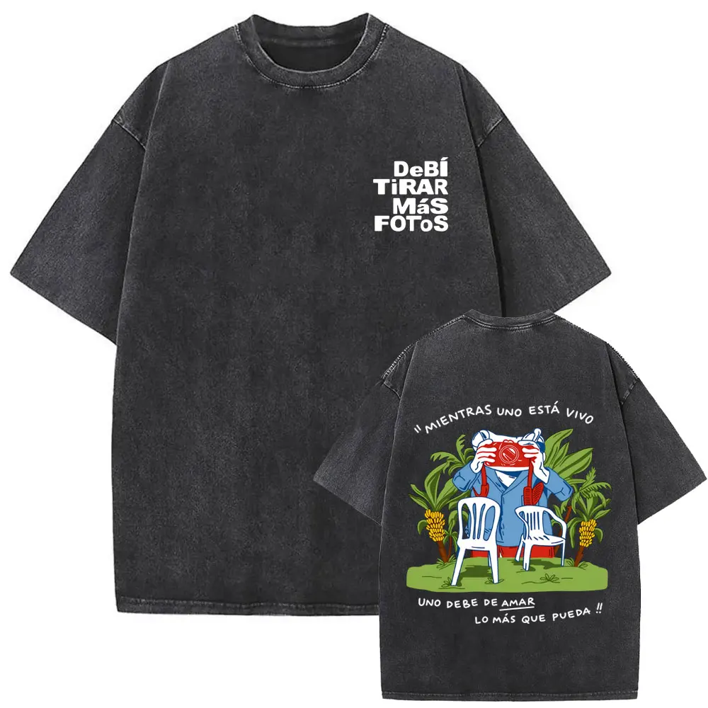 Rapper Bad Bunny Washed Vintage T Shirts Debi Tirar Mas Fotos DTMF World Tour 2026 T-shirt Men Women Fashion Hip Hop T-shirts