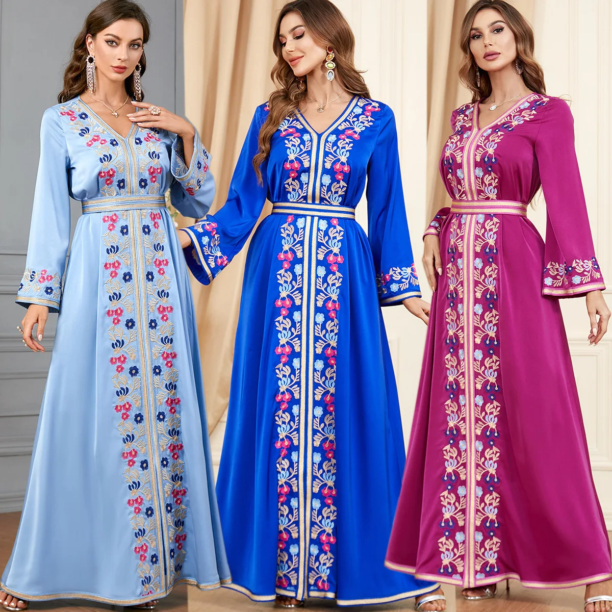 

3398 Dubai 2023 Autumn/Winter New Heavy Industry Embroidered Robe Muslim Women's Evening Dress