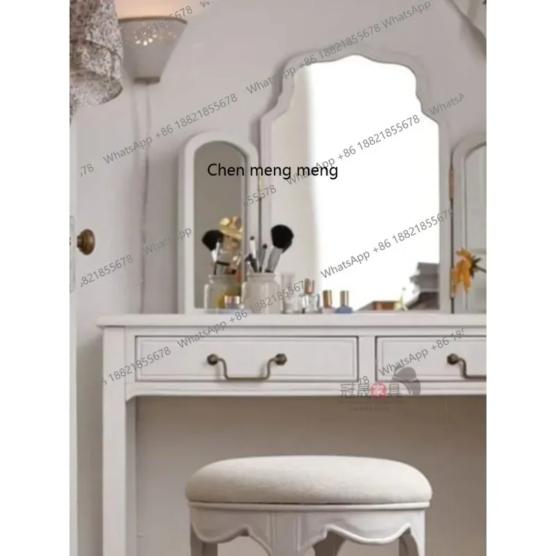 European dresser desktop desktop light luxury Nordic makeup tri-fold mirror wall hanging bedroom