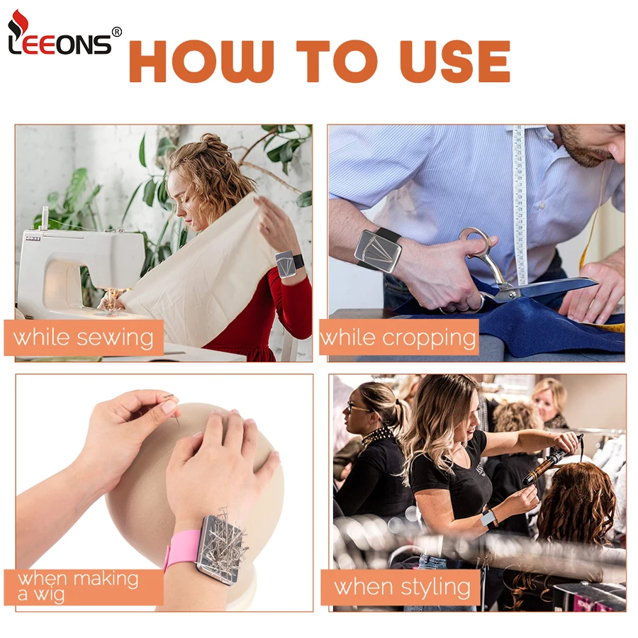 Leeons المغناطيسي المعصم الآمن سوار دبوس وسادة تخزين الخياطة دبابيس معصمه دبوس حامل معصمه السحرية لمصففي الشعر #6