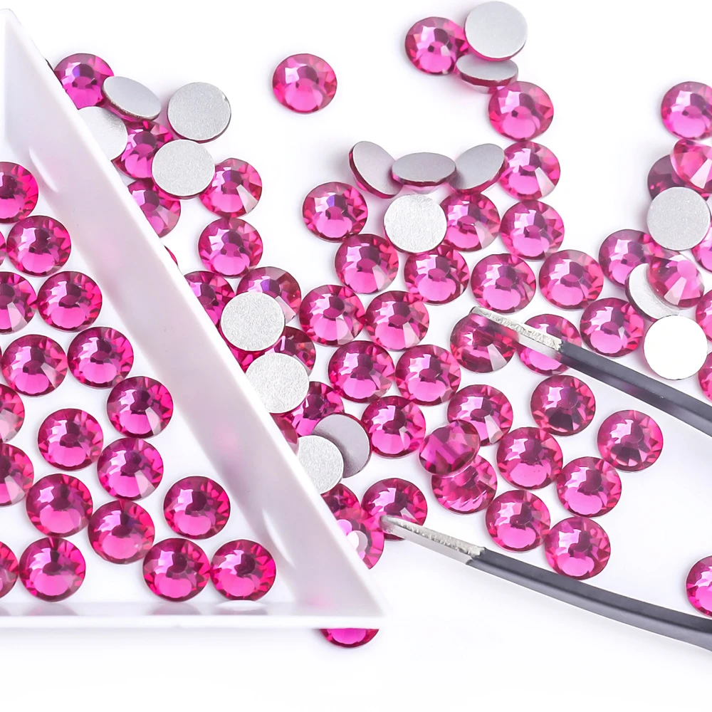 Fuchsia 3D Nail Art Rhinestones ss3 ss4 ss5 ss6 ss8 ss10 ss12 ss16 ss20 ss30 ss34 Glass/Crystal Non HotFix Nail Art Decorations