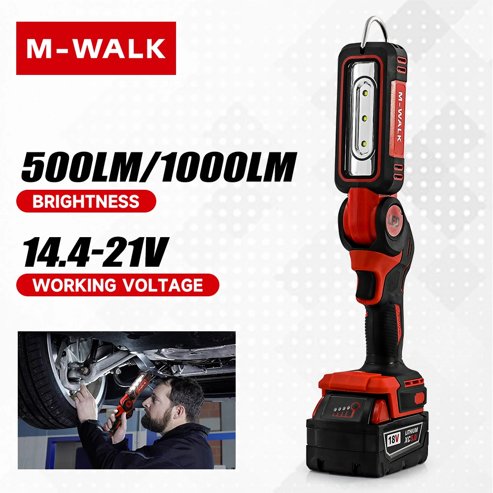 

M-WALK 90° Folding LED Work Light Camping Flashlight With Hook Lighting Modes Lamp Power Tools For 18V Milwaukee Battery Pin