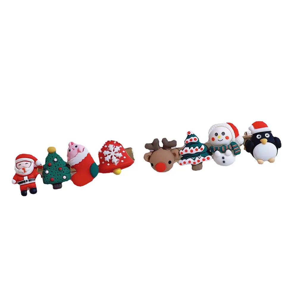 

2Pcs Christmas Santa Reindeer Resin Hairpin Kids Accessories Xmas Party Gifts Adorable Decorations NonFading Lightweight