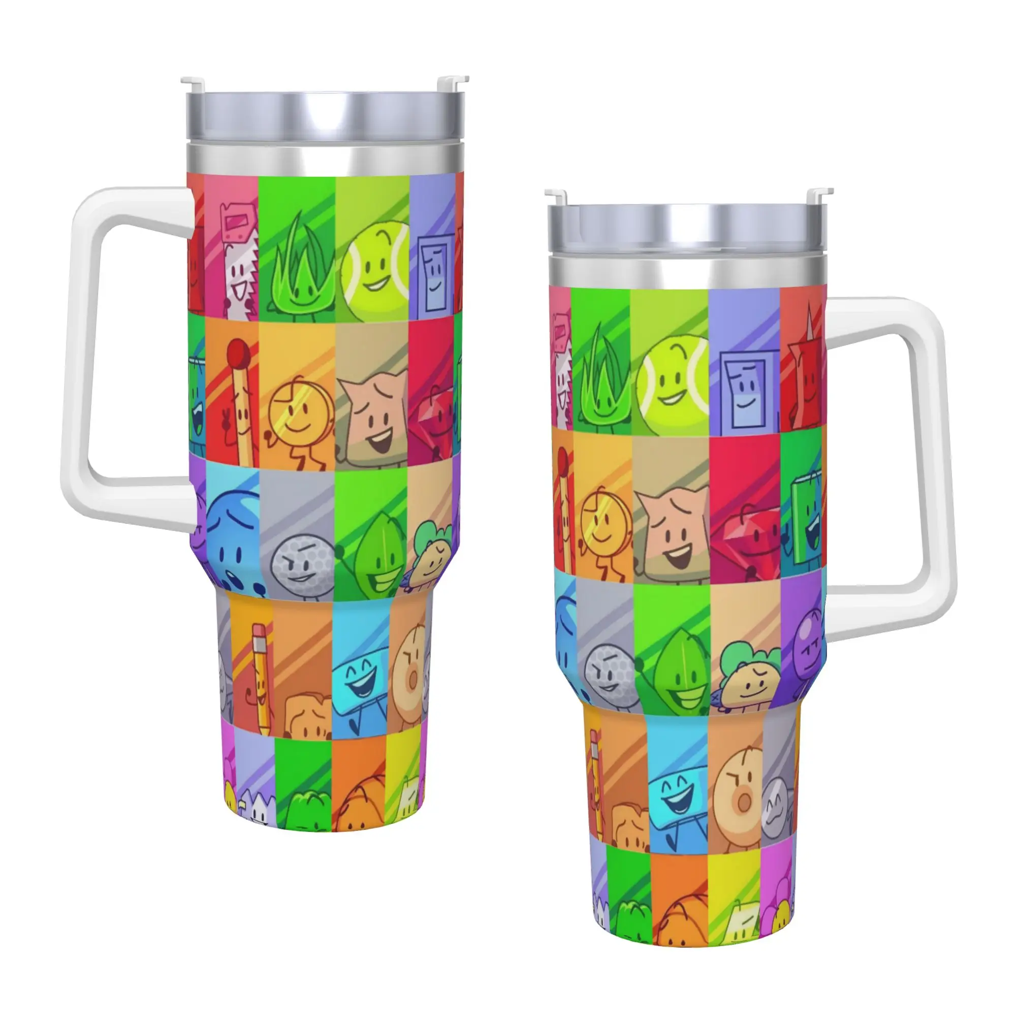 BFDI All Characters Stainless Steel Tumbler Travel Thermal Cups With Straws Lid Large Capacity Mugs Cup Cold Drink Water Bottle