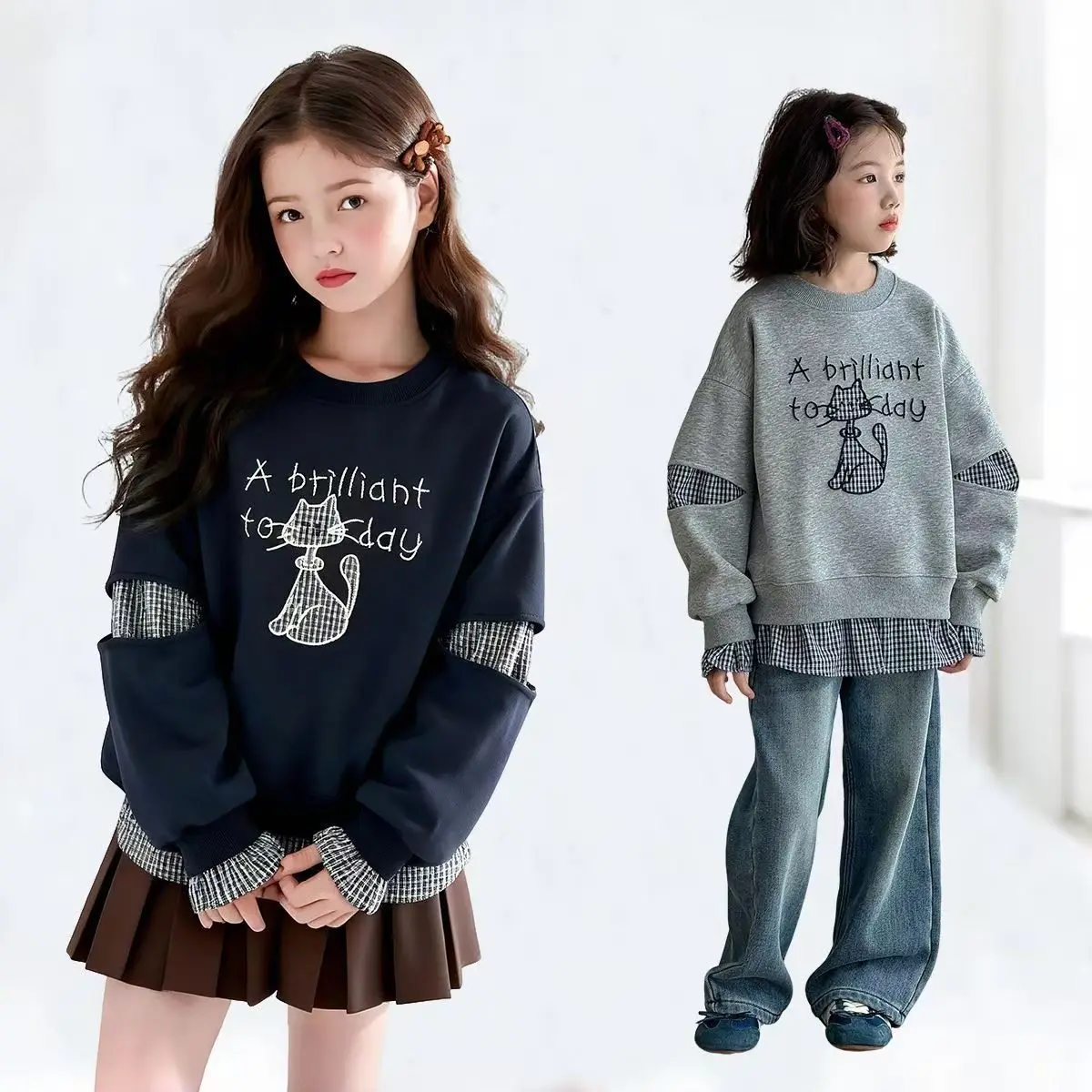 

Girls' Autumn Hoodie Children's Long Sleeved Trendy Mid Size Children's Top Girls' Casual Round Neck Top