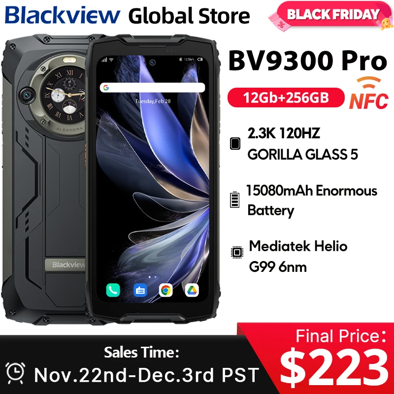 Blackview BV9300 Pro هاتف متين 6.7 بوصة 120 هرتز عرض 12 جيجابايت 256 جيجابايت هاتف ذكي مع شاشة مزدوجة 15080 مللي أمبير 64 ميجابكسل أندرويد 14 هاتف محمول