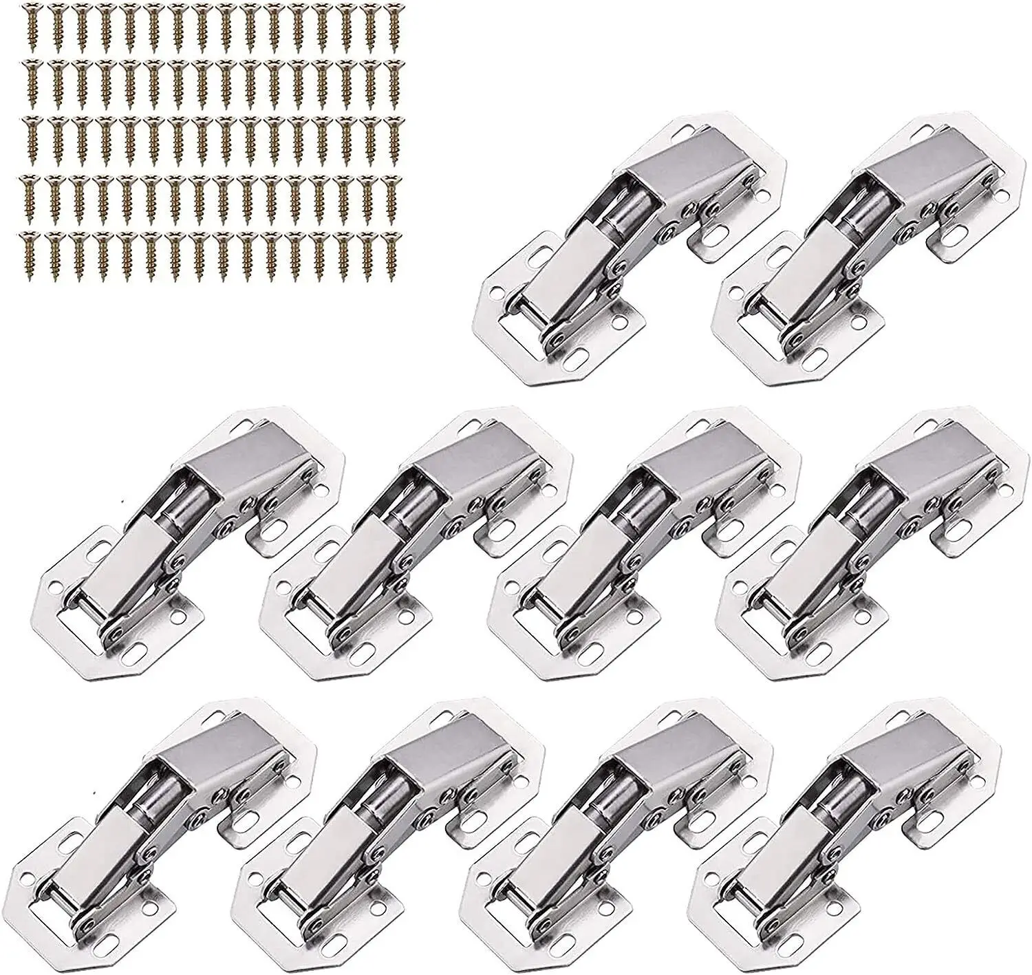 10Pcs Cabinet Hinge 90 Degree No-Drilling Hole Cupboard Door Hydraulic Hinges 3/4In Soft Close with Screws Furniture Hardware