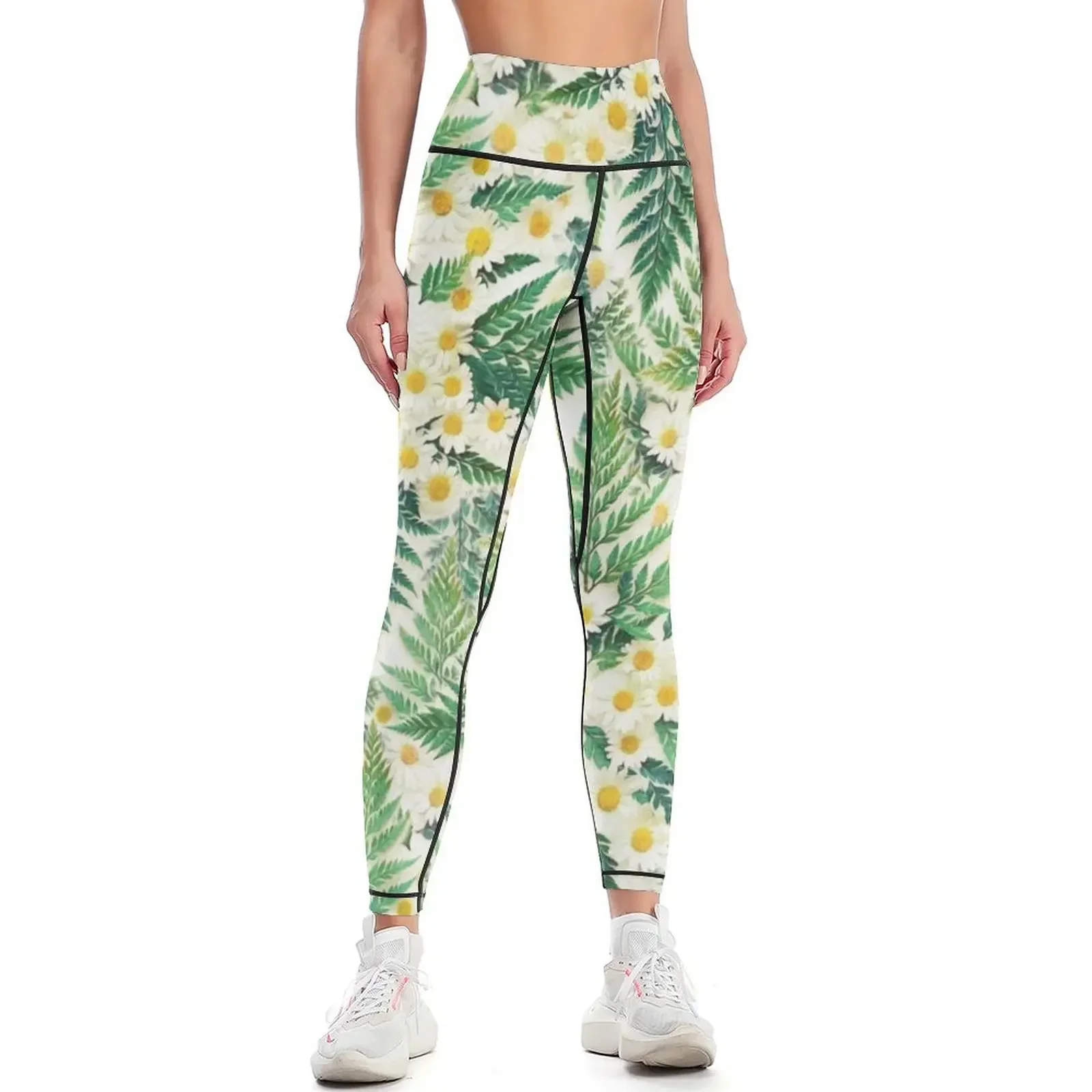 

Textured Vintage Daisy and Fern Pattern Leggings Training pants sport set Women sports legging pants raises butt Womens Leggings