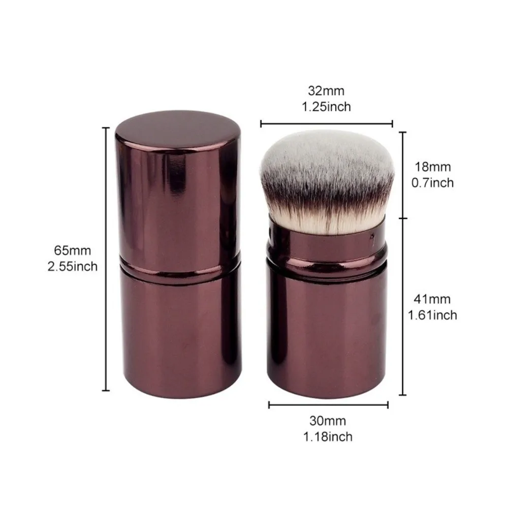 Pinceau de maquillage rétractable en cheveux synthétiques pelucheux, 1 pièce, brosse à Blush à Angle plat uItra-doux, brosse à poudre, Application de maquillage