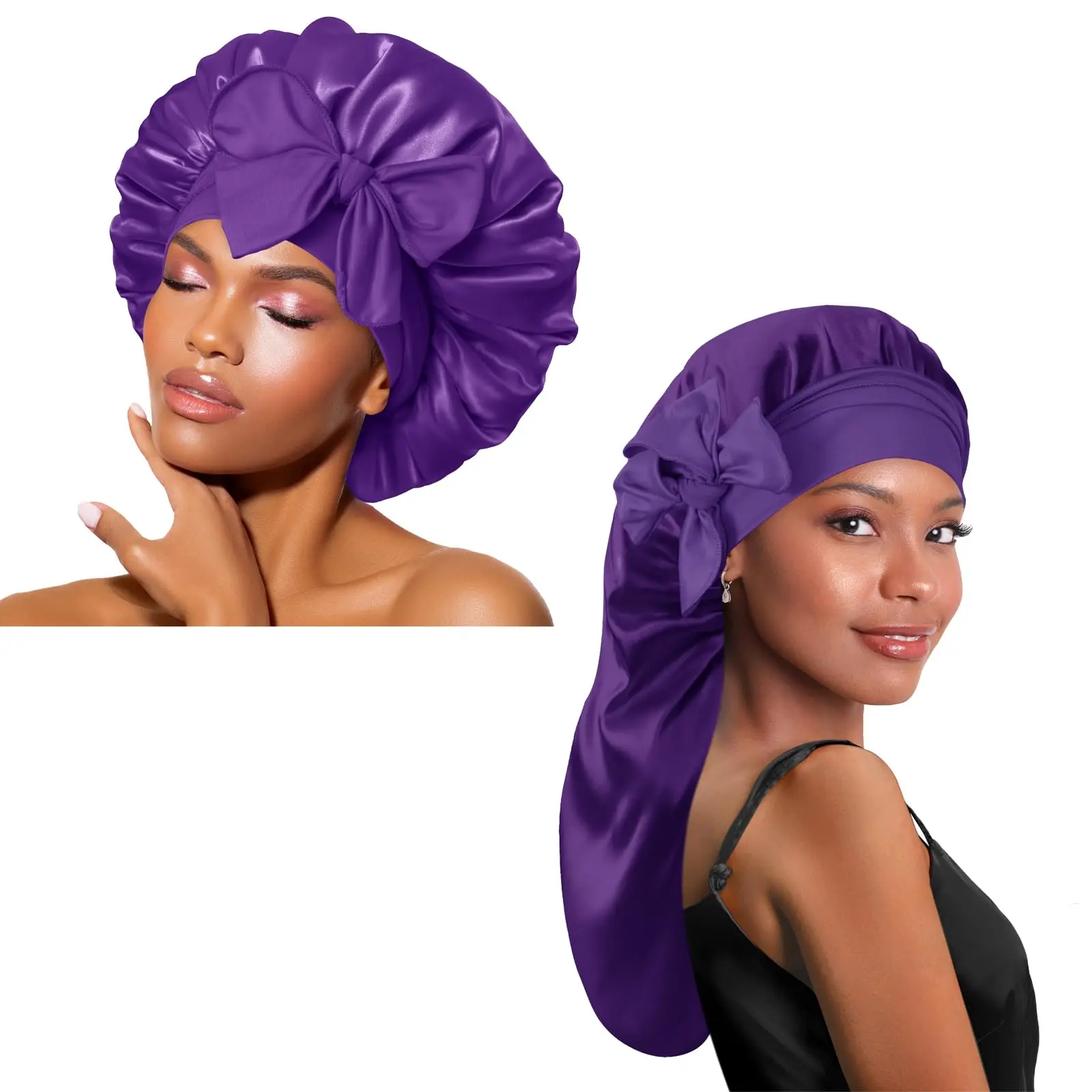 BONNET QUEEN Braid Bonnet and Silk for Sleeping Satin Long Hair with Tie Band