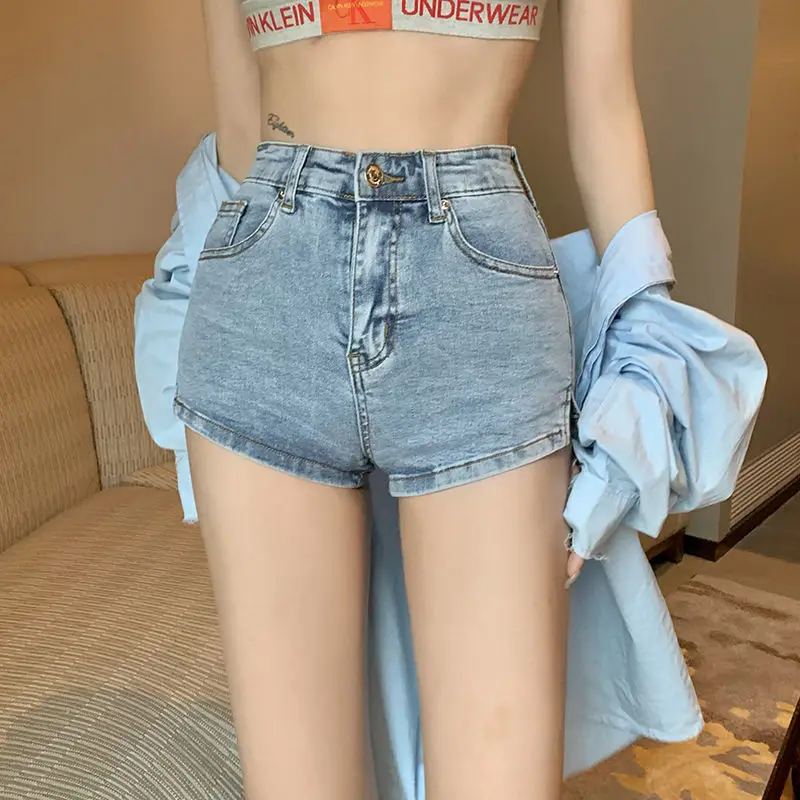 

Джинсовые шорты с разрезом для женщин летом, сексуальные ягодицы и модные шорты трапециевидной формы с высокой талией