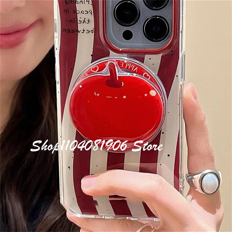 

Korean Cute Cartoon Red Apple Magnetic Holder Phone Griptok Grip Tok Stand Support For iPhone For Magsafe Accessories Smart Tok