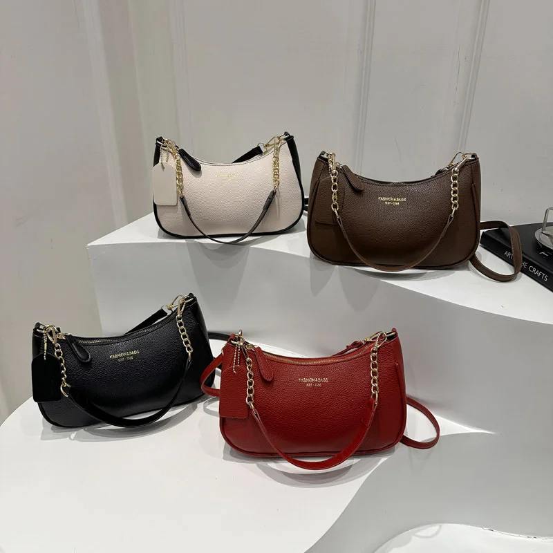 حقيبة كروس للنساء بحزام قابل للتعديل على شكل هلال حقيبة كتف من جلد البولي يوريثان بسحاب للإغلاق حقيبة يد كاجوال للسفر والعمل #6