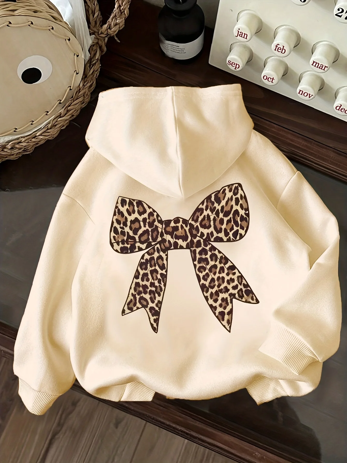 Girls Simple Bow Pattern Warm Hooded Sweatshirt  Autumn Suitable for Outdoor Play Leisure Entertainment Parties Kangaroo Pocket