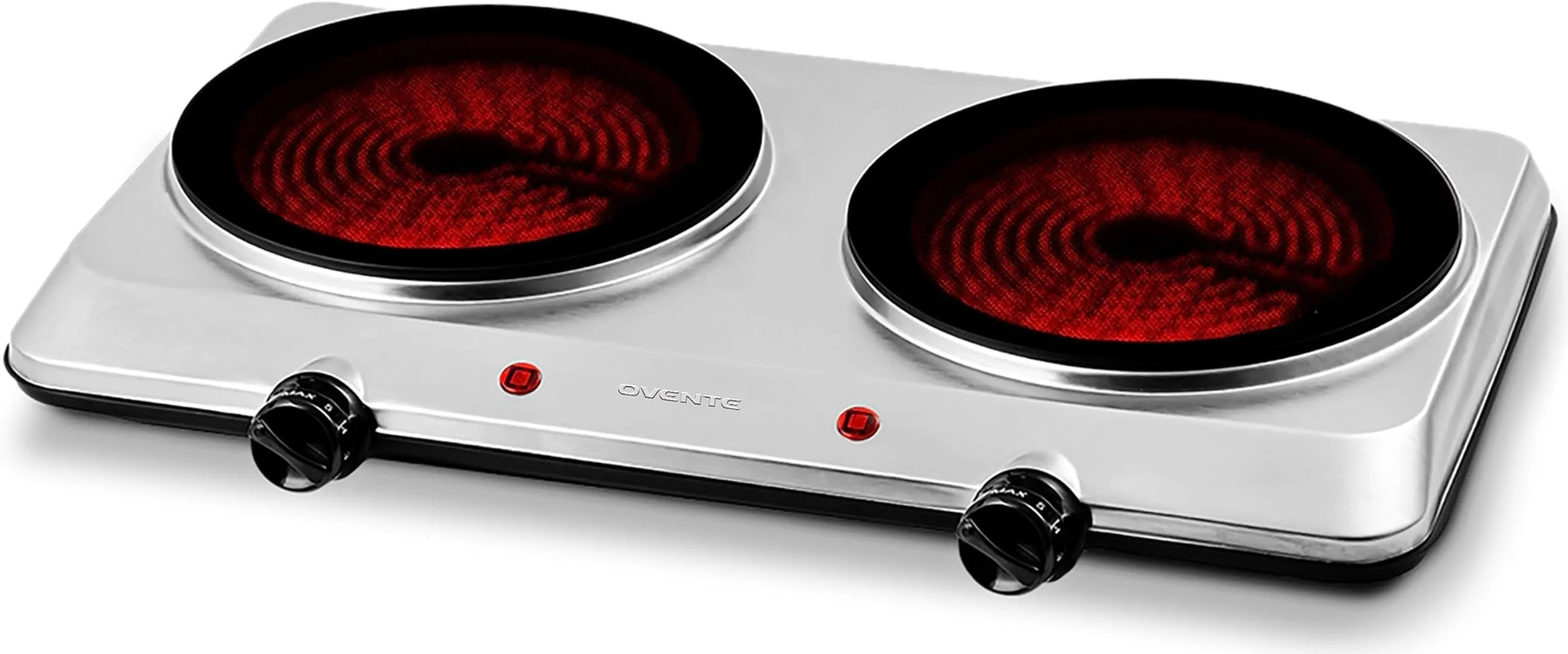 

Countertop Infrared Two Burner Stove, 1700 Watt Electric Hot Plate with Ceramic Glass Cooktop 7.75 in. and 6.75 In