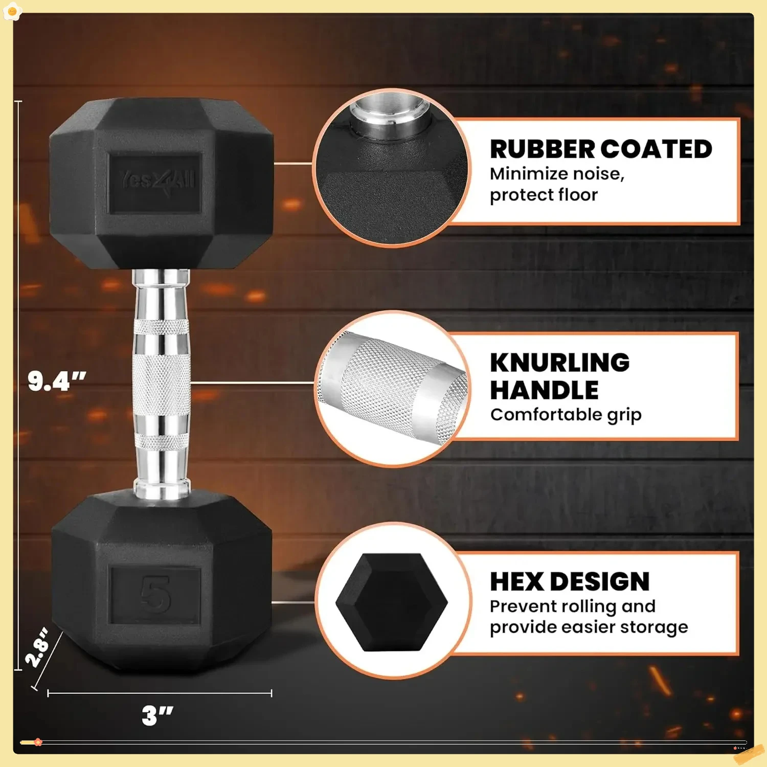 وزن خالي من الكروم بوزن 5 رطل، شكل سداسي يمنع المتداول. مثالية لصالة الألعاب الرياضية المنزلية والقوة وتدريبات القلب واللياقة البدنية لجميع المستويات.