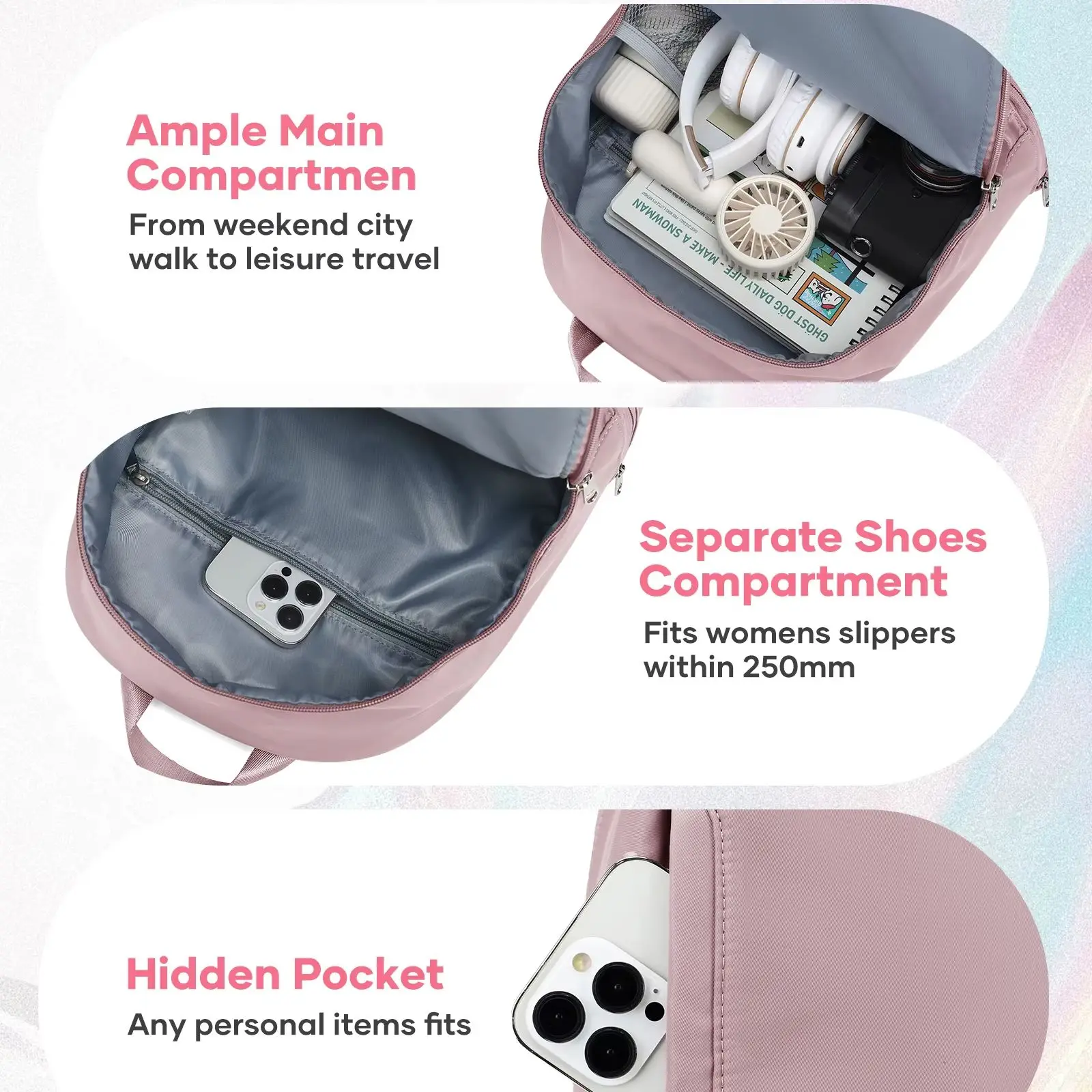 Bolsa para mulheres, mochila esportiva pequena com compartimento para sapatos, mochila de viagem à prova d'água para academia, bolsa de viagem para mu