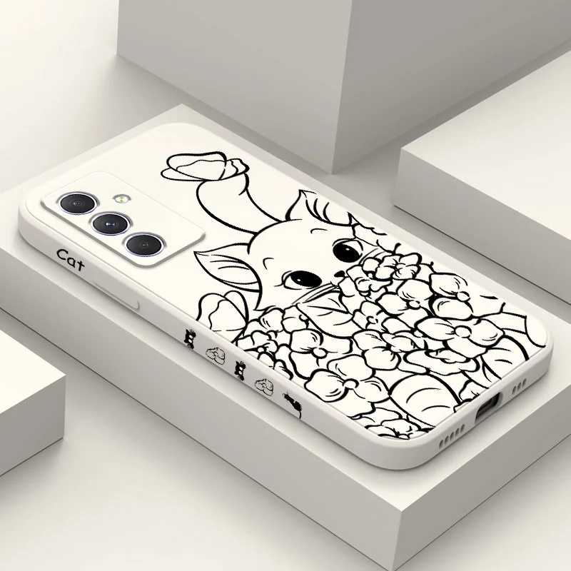 

Flower Line Cat Case For Samsung Galaxy A54 A34 A24 A14 A55 A35 A25 A15 A05 A05S A04 A04S A04E 4G 5G Cover