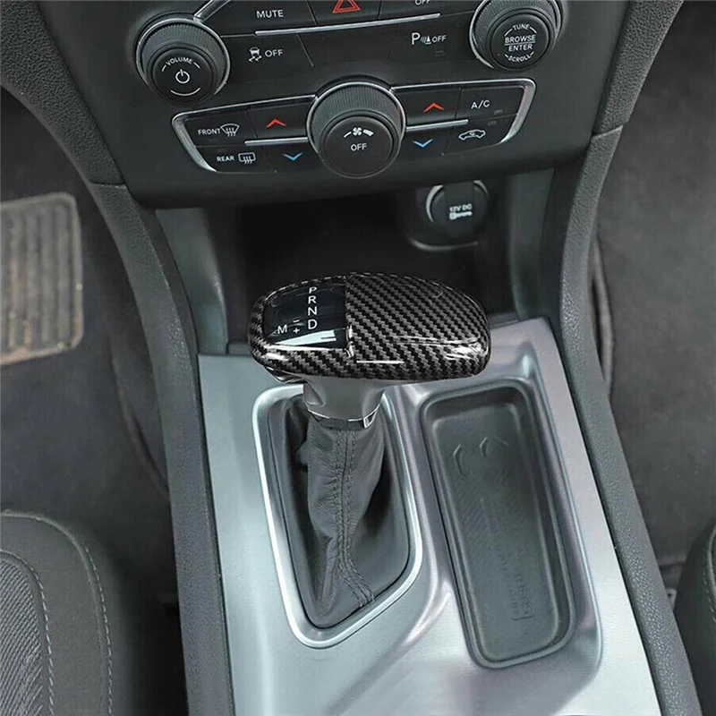 ที่ยอดเยี่ยม-คาร์บอนไฟเบอร์สีดํา ABS เกียร์รถเกียร์ SHIFT KNOB COVER สติกเกอร์ Trim สําหรับ Dodge Challenger Charger 2015-2020 เปลี่ยนชิ้นส่วน