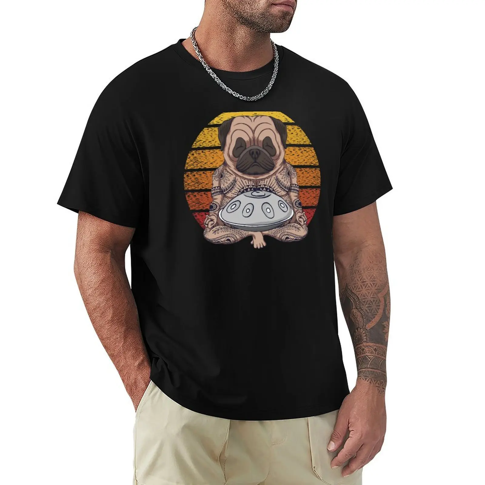 Handpan Pug Art For Hang Drum Player T-Shirt cheap stuff anime t shirts graphics plain black t shirts men