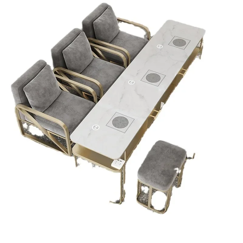 

Simple manicure table marble surface vacuum cleaner single double triple table chair Internet celebrity table and chair combinat