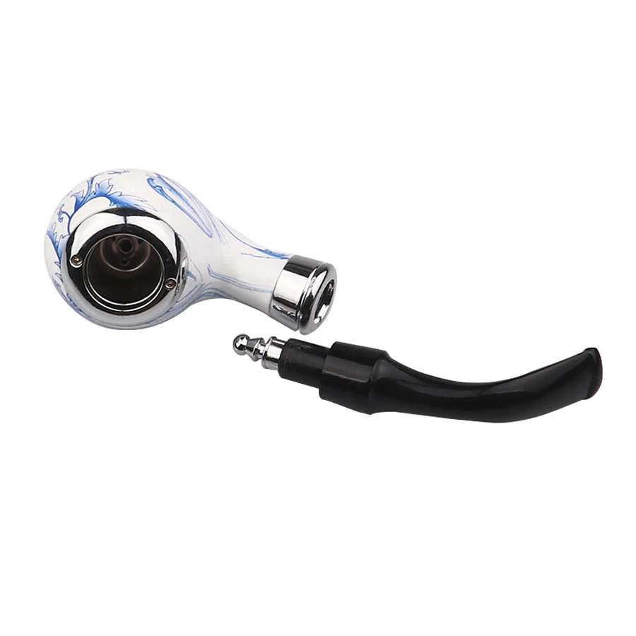 blue and white porcelain Durable Solid Classic Potable Handheld Smoking Pipe Cigarette Accessories Men\'s Gifts