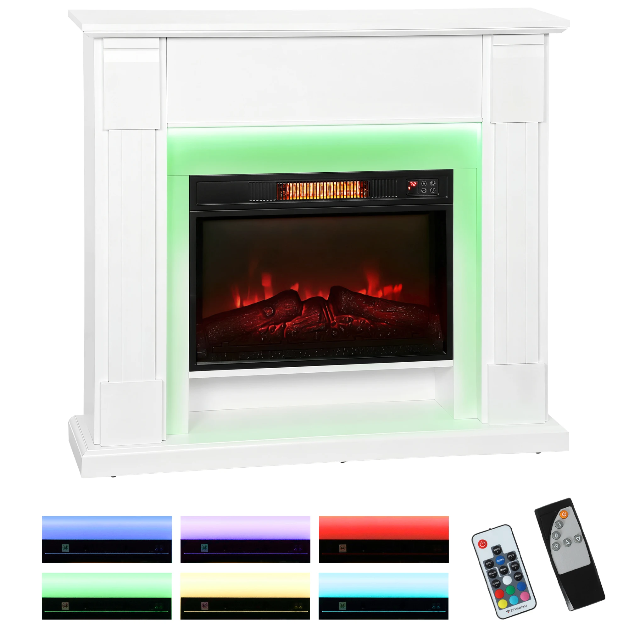 Homcom elektrische inbouwhaard met 3D vlameffect Rgb led-lichtstrip 1800W timer thermostaat wit