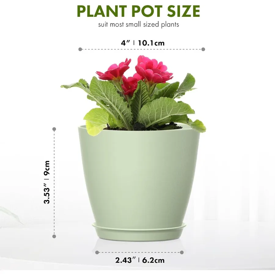16Pack 4inch Small Nursery Plant Pots Plastic Planters with Drainage Holes and Saucers for Indoor Seedlings Succulents and Smal