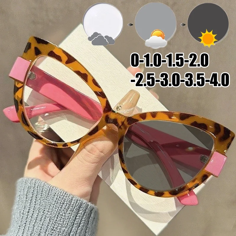 

Fashion Ladies Photochromic Myopia Glasses Retro Oversized Women Near Sight Eyeglasses Men Vintage Cat Eye Minus Diopter Eyewear