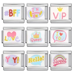 Girlish Y2k Cute Pink series BFF VIP YAY LOVE Sweet Italian Charm Link Fit 9mm Stainless Steel Bracelet DIY Making Beads