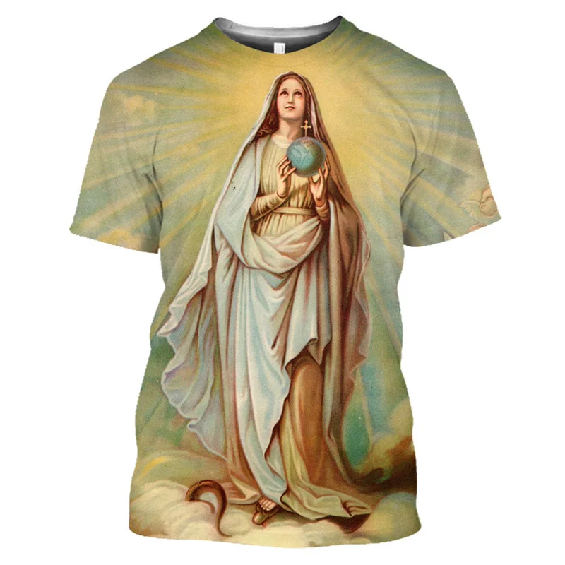 The Virgin Mary Christianity 3D Print T-shirt For Men Summer Fashion Casual Personality T-shirts Trend Breathable Unisex T Shirt