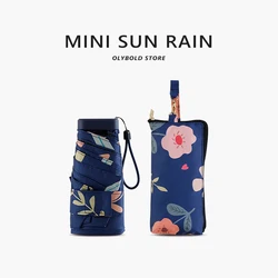 Flower Mini Flat Umbrella with Cover Ultralight Portable Small Clear Umbrellas Rain Women Girls Kids UV Parasol Sun Umbrella