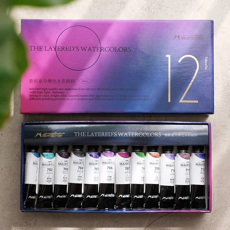 

12-цветный набор многослойных минеральных акварельных красок Mairtini класса художника, 5 мл, тюбик, готовый цвет, художественная живопись, товары для рукоделия
