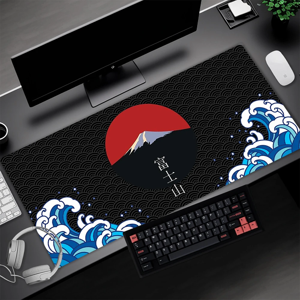 PC Gamer Mousepad Mount Fuji Black Mouse Pad Great Wave Japanese Style Extra Large Desk Mat 1200*600 900*400 Table Rug Speed