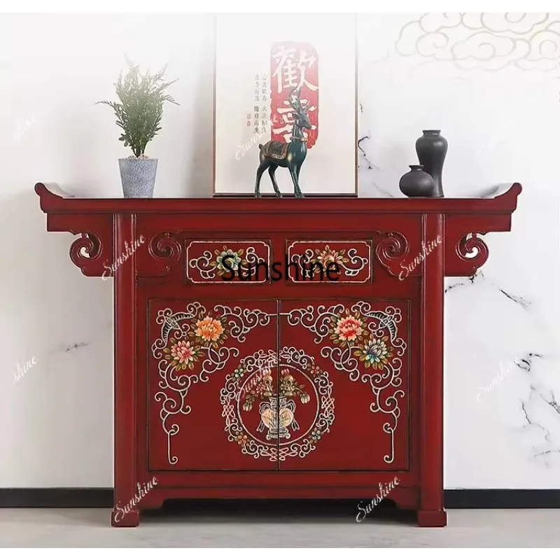 Solid wood antique entrance cabinet, decorative classical warped head cabinet