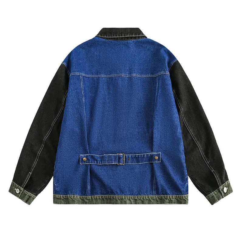 Spring Autumn Color Block Patchwork Deim Jackets Men Harakuju Hip Hop Outwear Jeans Coats